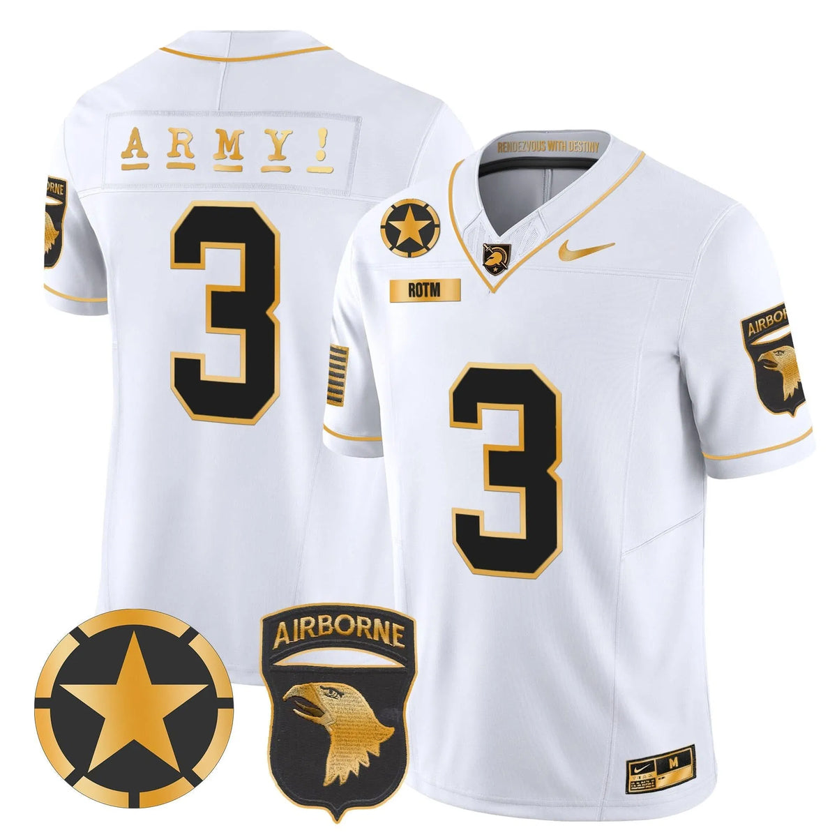 Personalized ABK 101st Airborne Division Patch 2026 Gold Vapor Limited Jersey - White Gold / #3 ROTM Stitched