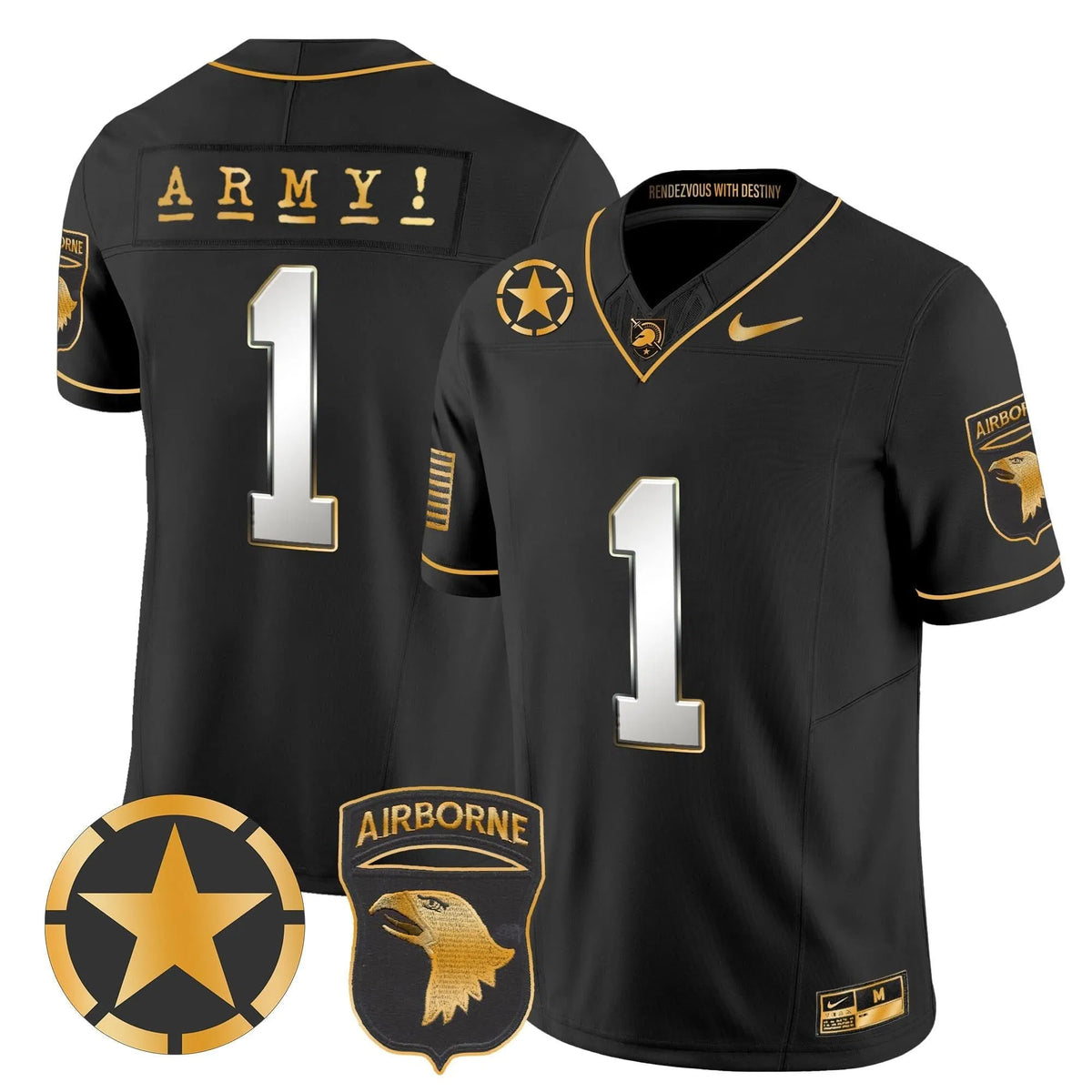 Personalized ABK 101st Airborne Division Patch 2026 Gold Vapor Limited Jersey - Black Limited / #1 Team Stitched