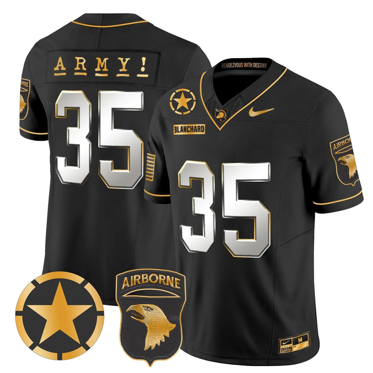 Personalized ABK 101st Airborne Division Patch 2026 Gold Vapor Limited Jersey - Black Limited / Doc Blanchard Stitched