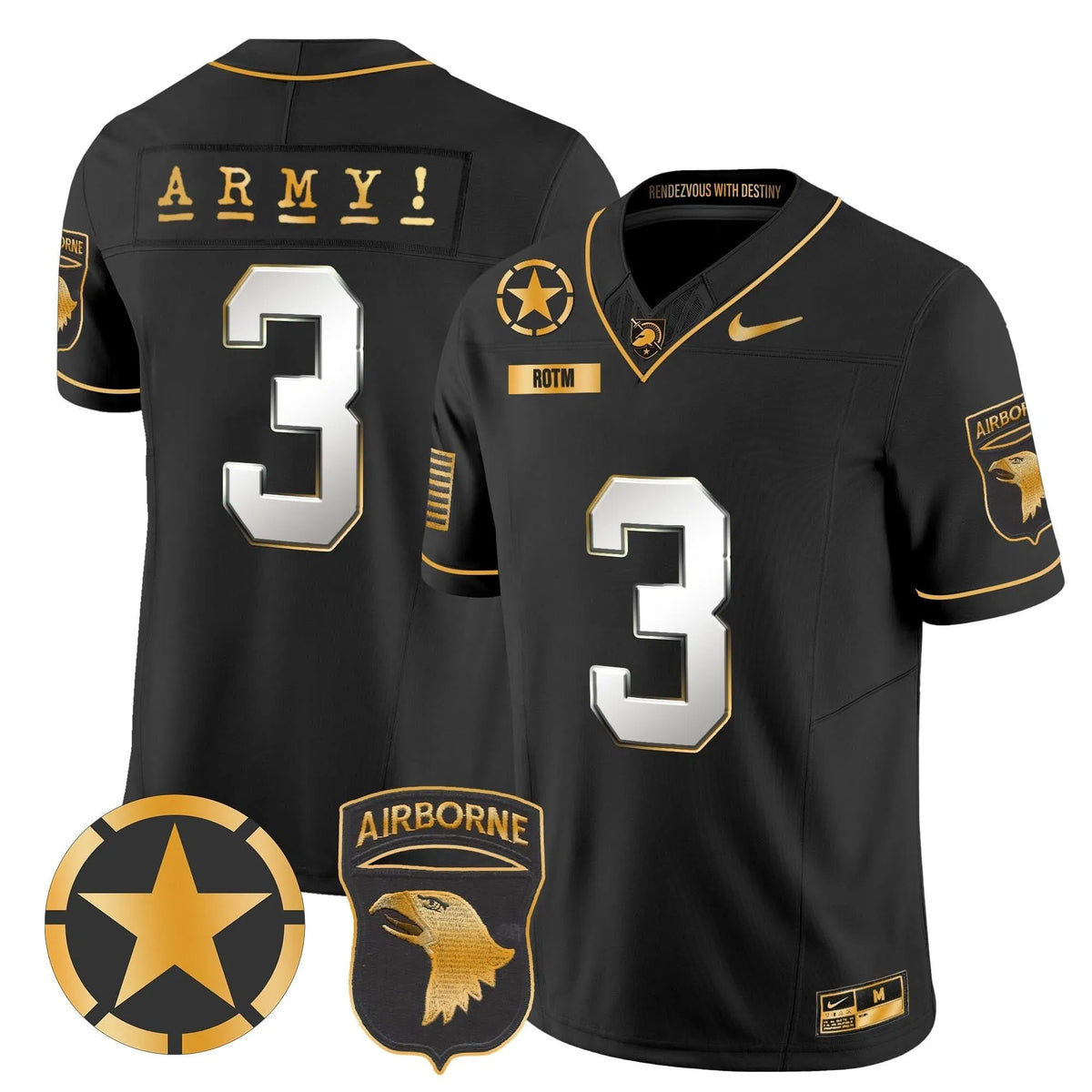 Personalized ABK 101st Airborne Division Patch 2026 Gold Vapor Limited Jersey - Black Limited / #3 ROTM Stitched