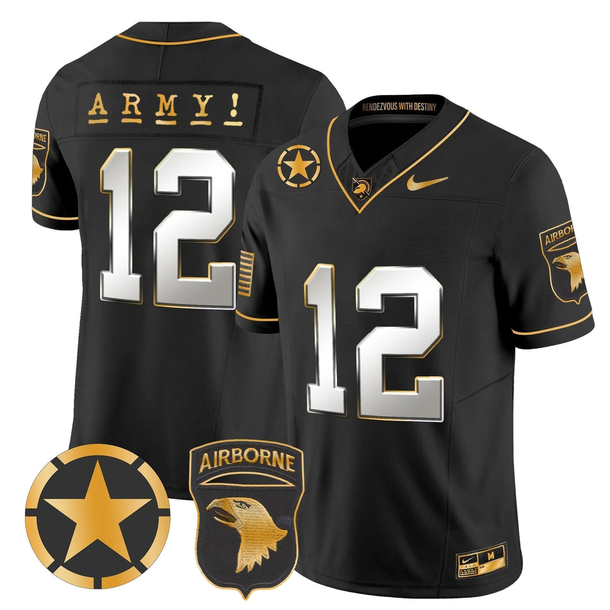 Personalized ABK 101st Airborne Division Patch 2026 Gold Vapor Limited Jersey - Black Limited / #12th Man Stitched