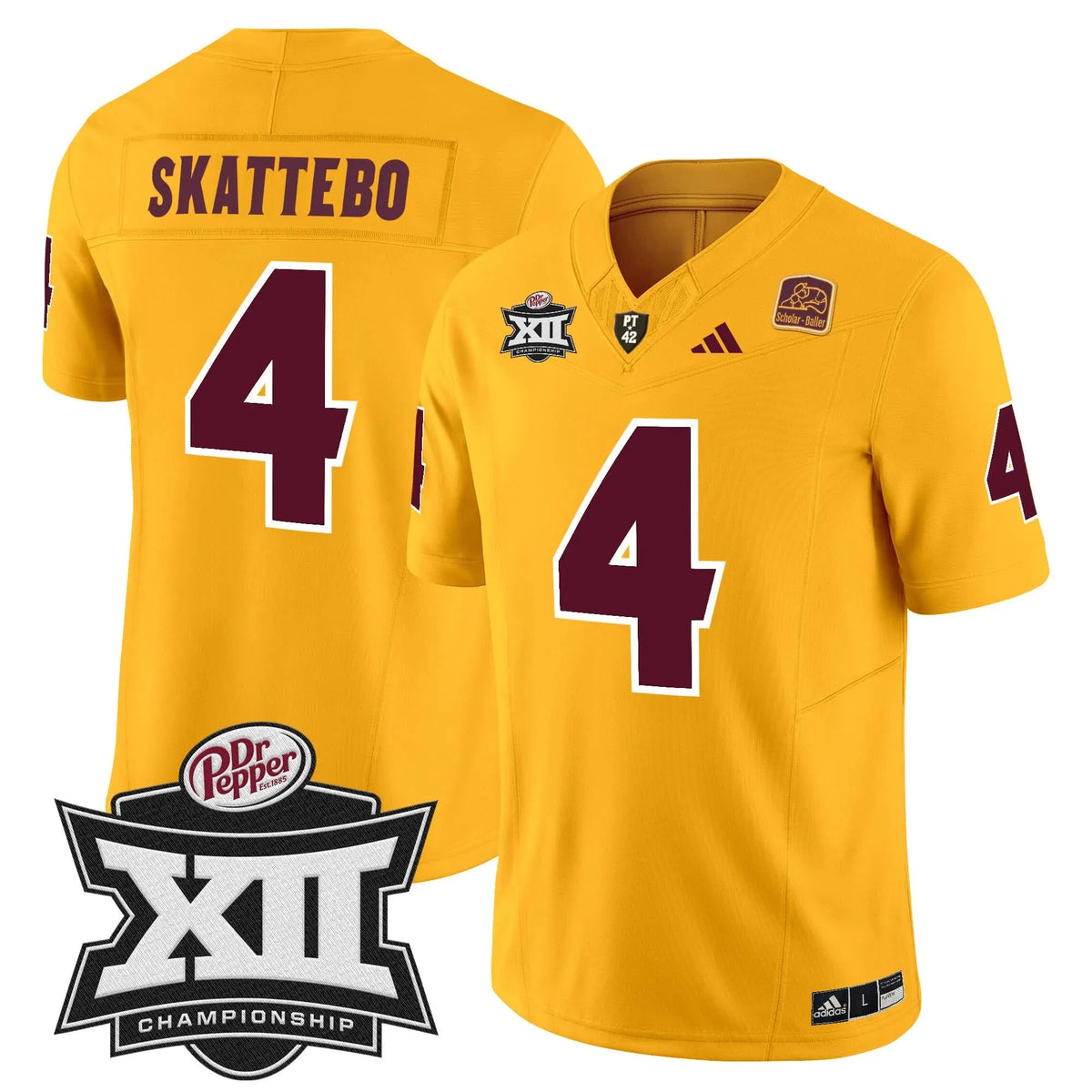 Personalized SD 2026 Big 12 Championship Patch Vapor Limited Jersey - Gold / Cam Skattebo Stitched