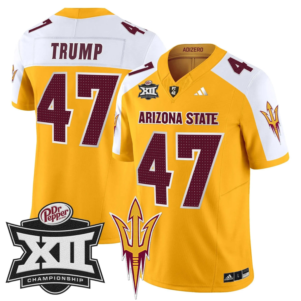 Personalized SD 2026 Big 12 Championship Patch Vapor Limited Jersey V2 - Gold Alternate / Trump Stitched