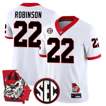 Personalized GB Football 24/25 Jersey - Georgia State Map Patch - ROBINSON - 22 / White Stitched