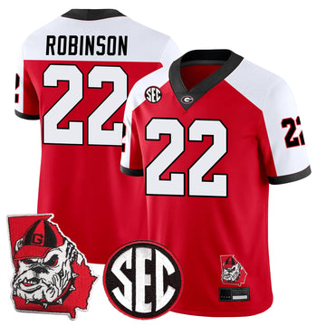 Personalized GB Football 24/25 Jersey - Georgia State Map Patch - ROBINSON - 22 / Alternate Red White Stitched