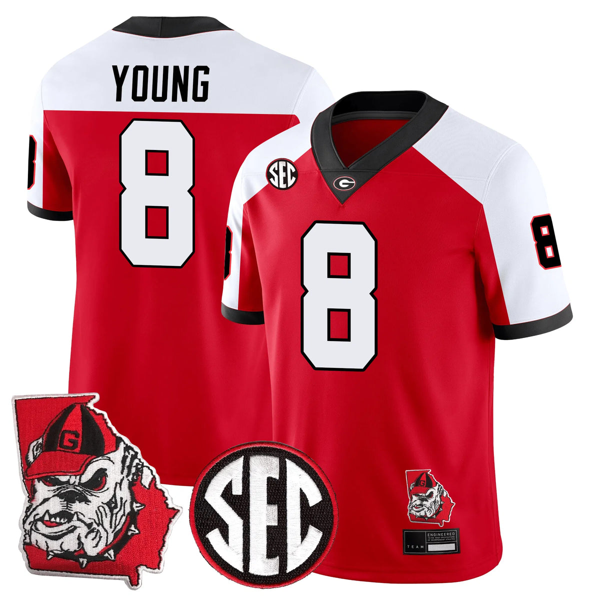 Personalized GB Football 24/25 Jersey - Georgia State Map Patch - YOUNG - 8 / Alternate Red White Stitched