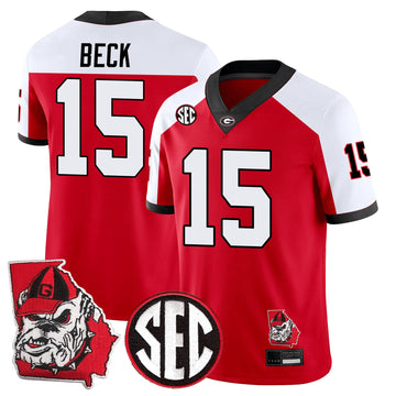 Personalized GB Football 24/25 Jersey - Georgia State Map Patch - BECK - 15 / Alternate Red White Stitched