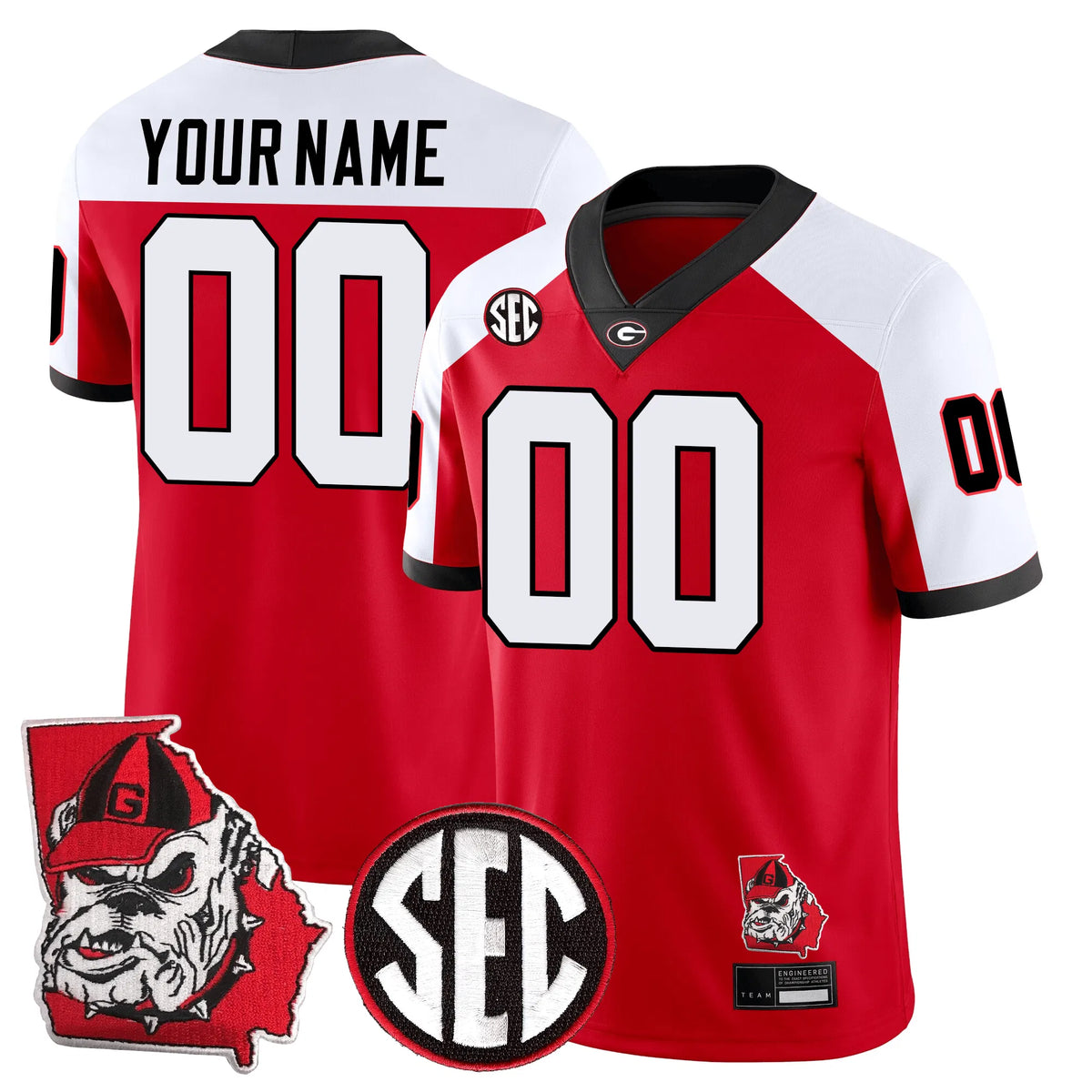 Personalized GB Football 24/25 Jersey - Georgia State Map Patch - CUSTOM - 00 / Alternate Red White Stitched