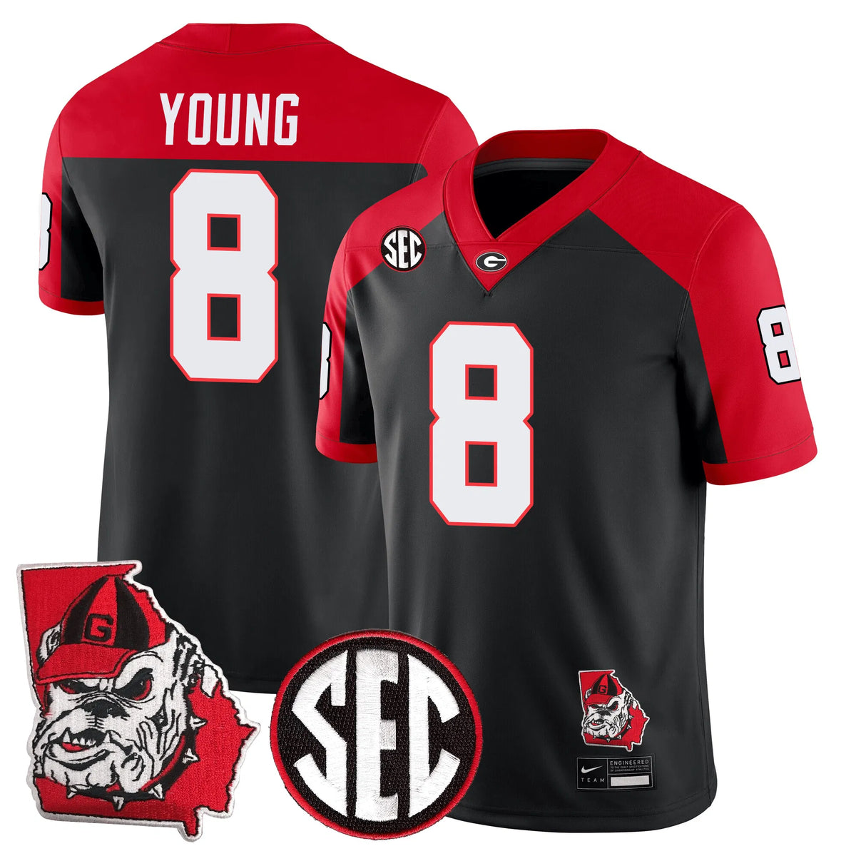 Personalized GB Football 24/25 Jersey - Georgia State Map Patch - YOUNG - 8 / Alternate Black Red Stitched
