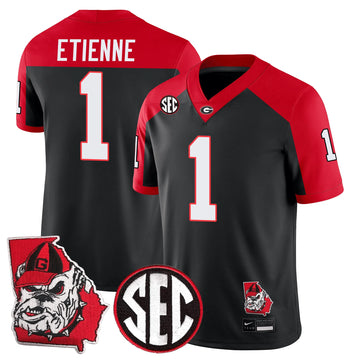 Personalized GB Football 24/25 Jersey - Georgia State Map Patch - ETIENNE - 1 / Alternate Black Red Stitched