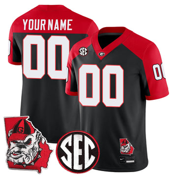Personalized GB Football 24/25 Jersey - Georgia State Map Patch - CUSTOM - 00 / Alternate Black Red Stitched
