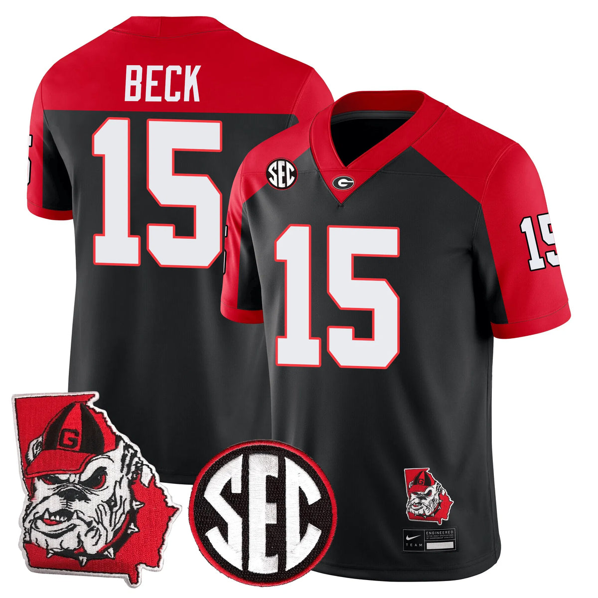 Personalized GB Football 24/25 Jersey - Georgia State Map Patch - BECK - 15 / Alternate Black Red Stitched