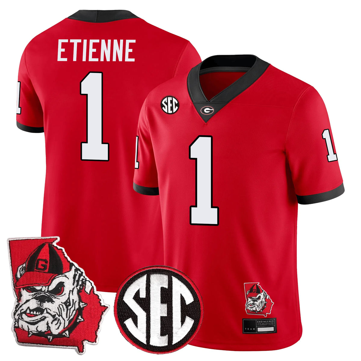Personalized GB Football 24/25 Jersey - Georgia State Map Patch - ETIENNE - 1 / Red Stitched