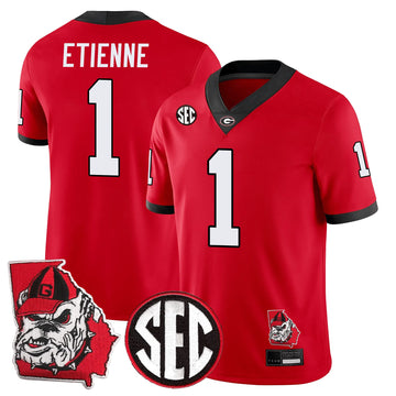Personalized GB Football 24/25 Jersey - Georgia State Map Patch - ETIENNE - 1 / Red Stitched