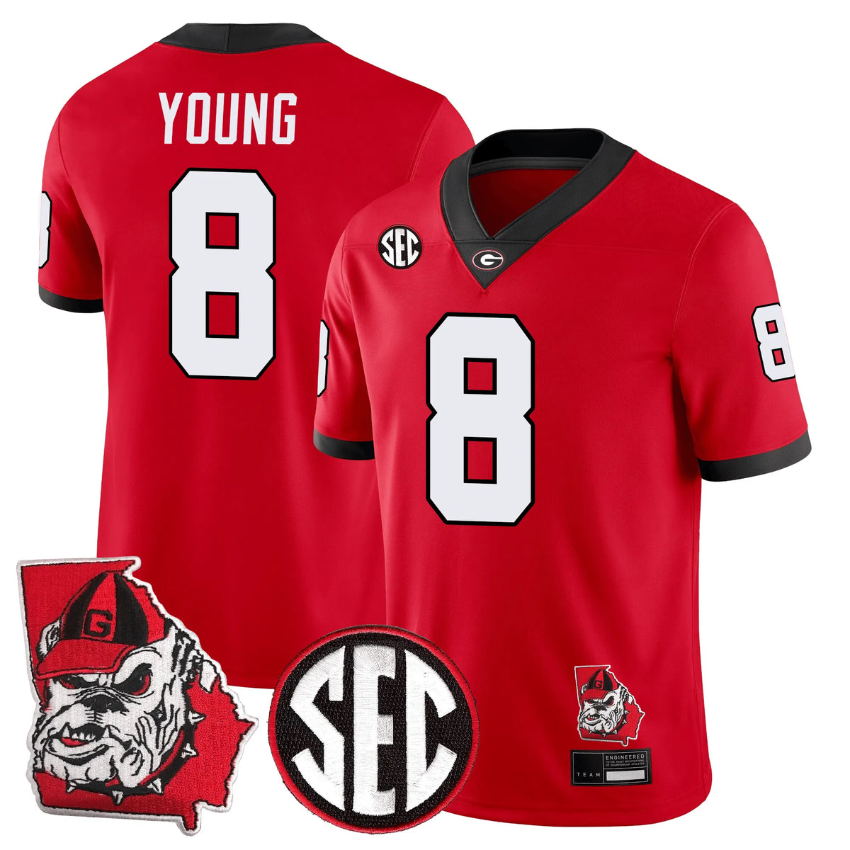 Personalized GB Football 24/25 Jersey - Georgia State Map Patch - YOUNG - 8 / Red Stitched