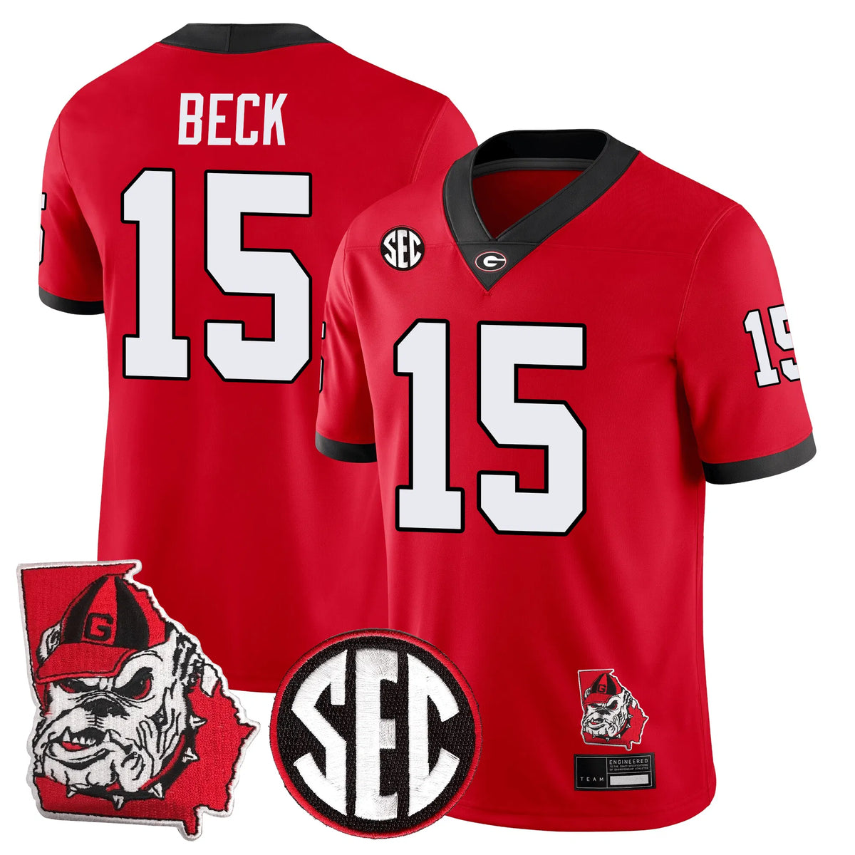Personalized GB Football 24/25 Jersey - Georgia State Map Patch - BECK - 15 / Red Stitched