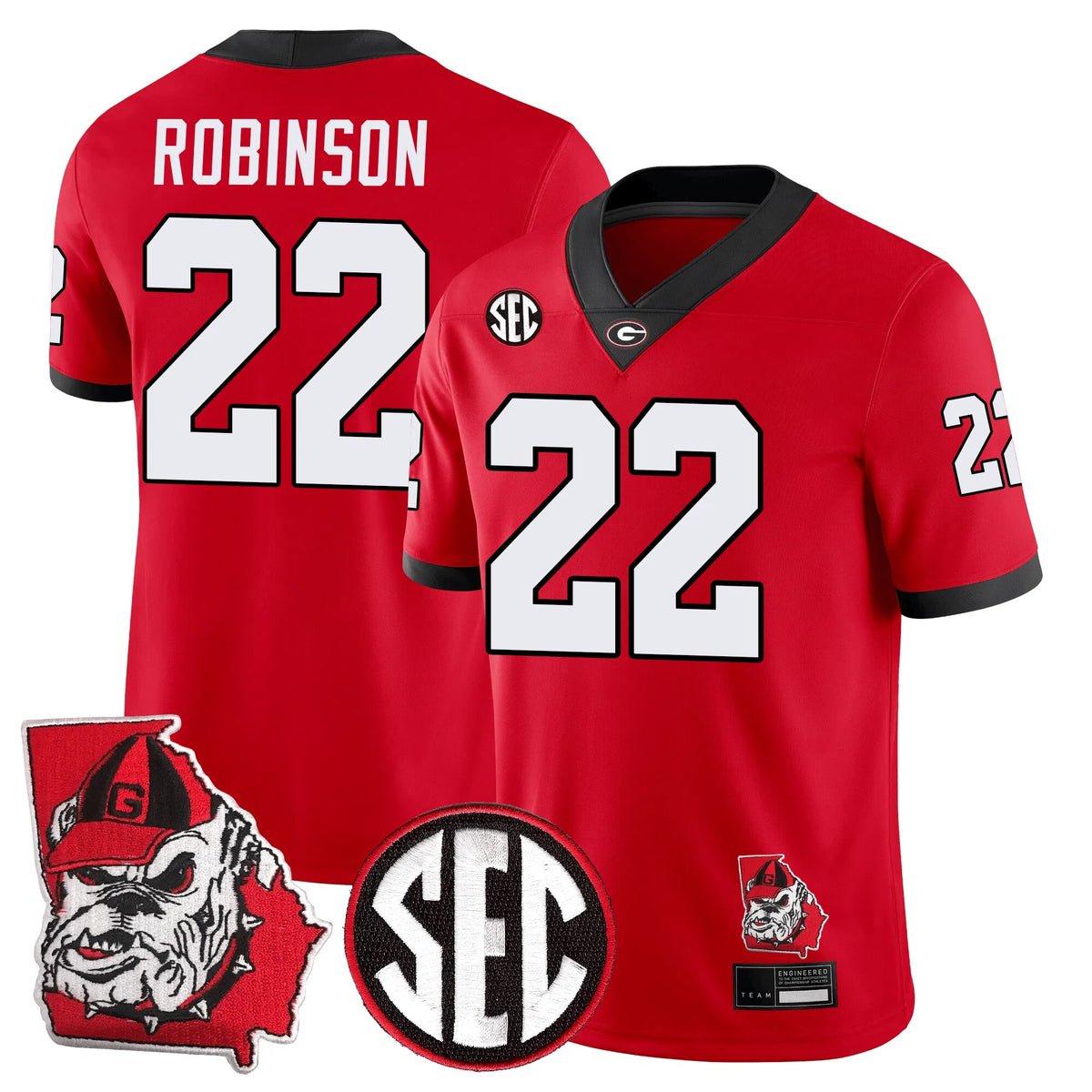 Personalized GB Football 24/25 Jersey - Georgia State Map Patch - ROBINSON - 22 / Red Stitched