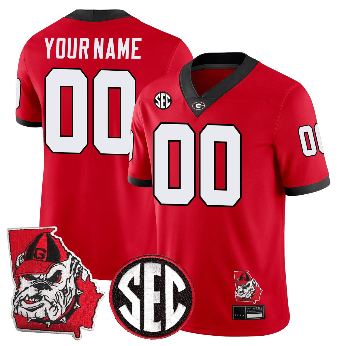 Personalized GB Football 24/25 Jersey - Georgia State Map Patch - CUSTOM - 00 / Red Stitched