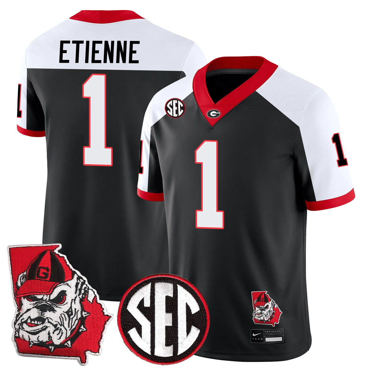 Personalized GB Football 24/25 Jersey - Georgia State Map Patch - ETIENNE - 1 / Alternate Black White Stitched
