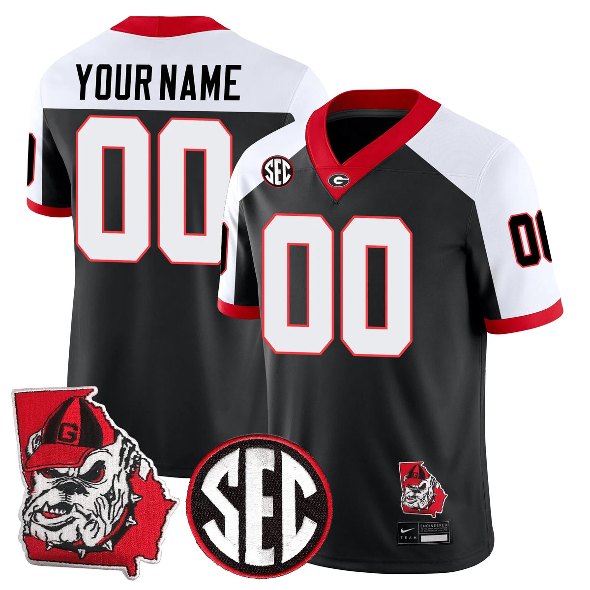 Personalized GB Football 24/25 Jersey - Georgia State Map Patch - CUSTOM - 00 / Alternate Black White Stitched