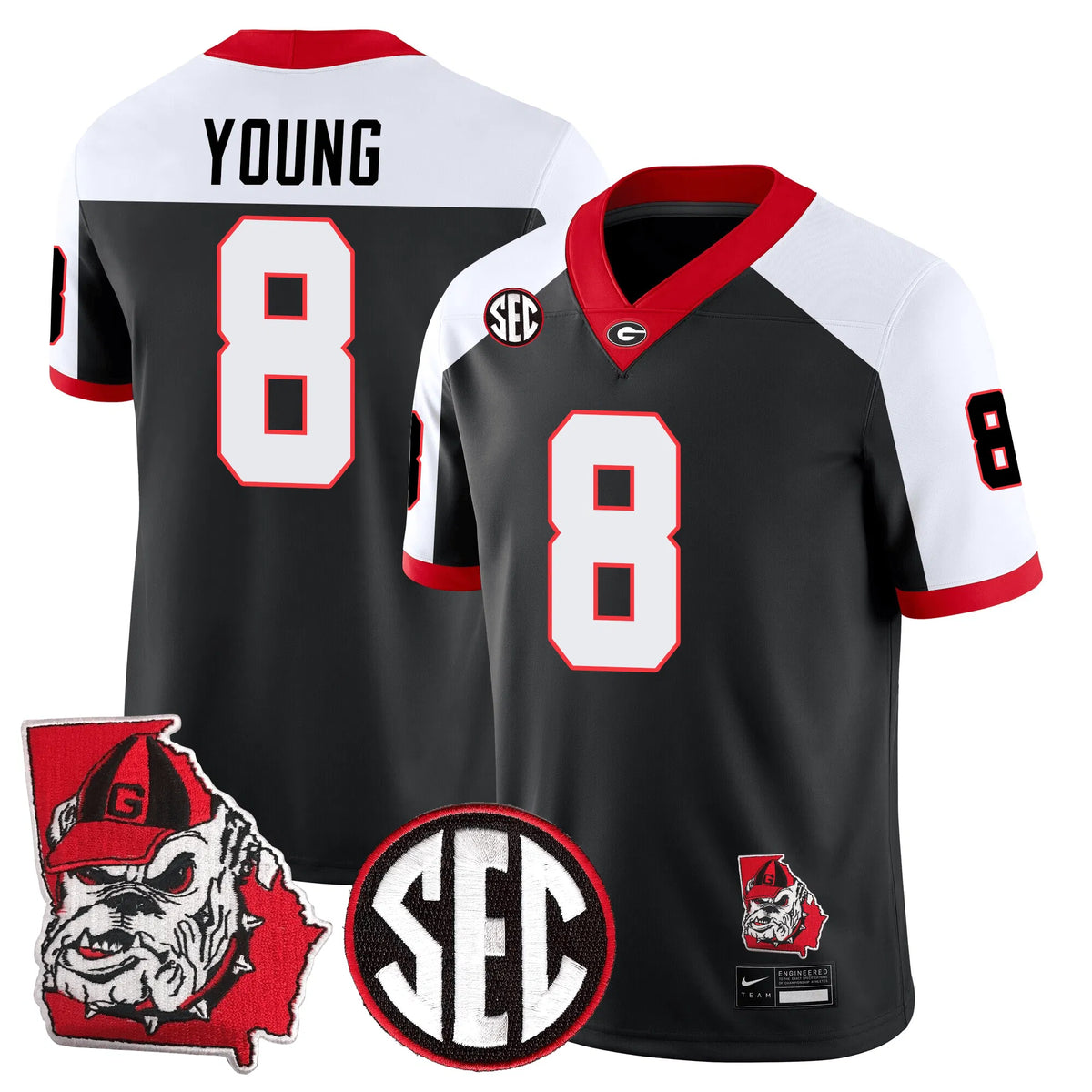 Personalized GB Football 24/25 Jersey - Georgia State Map Patch - YOUNG - 8 / Alternate Black White Stitched