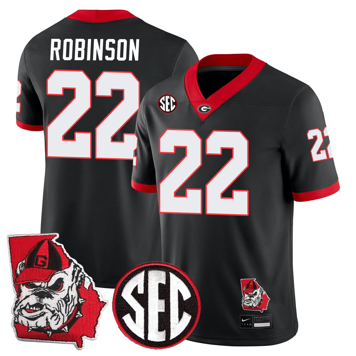 Personalized GB Football 24/25 Jersey - Georgia State Map Patch - ROBINSON - 22 / Black Stitched