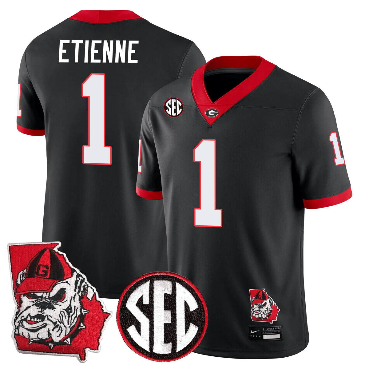 Personalized GB Football 24/25 Jersey - Georgia State Map Patch - ETIENNE - 1 / Black Stitched