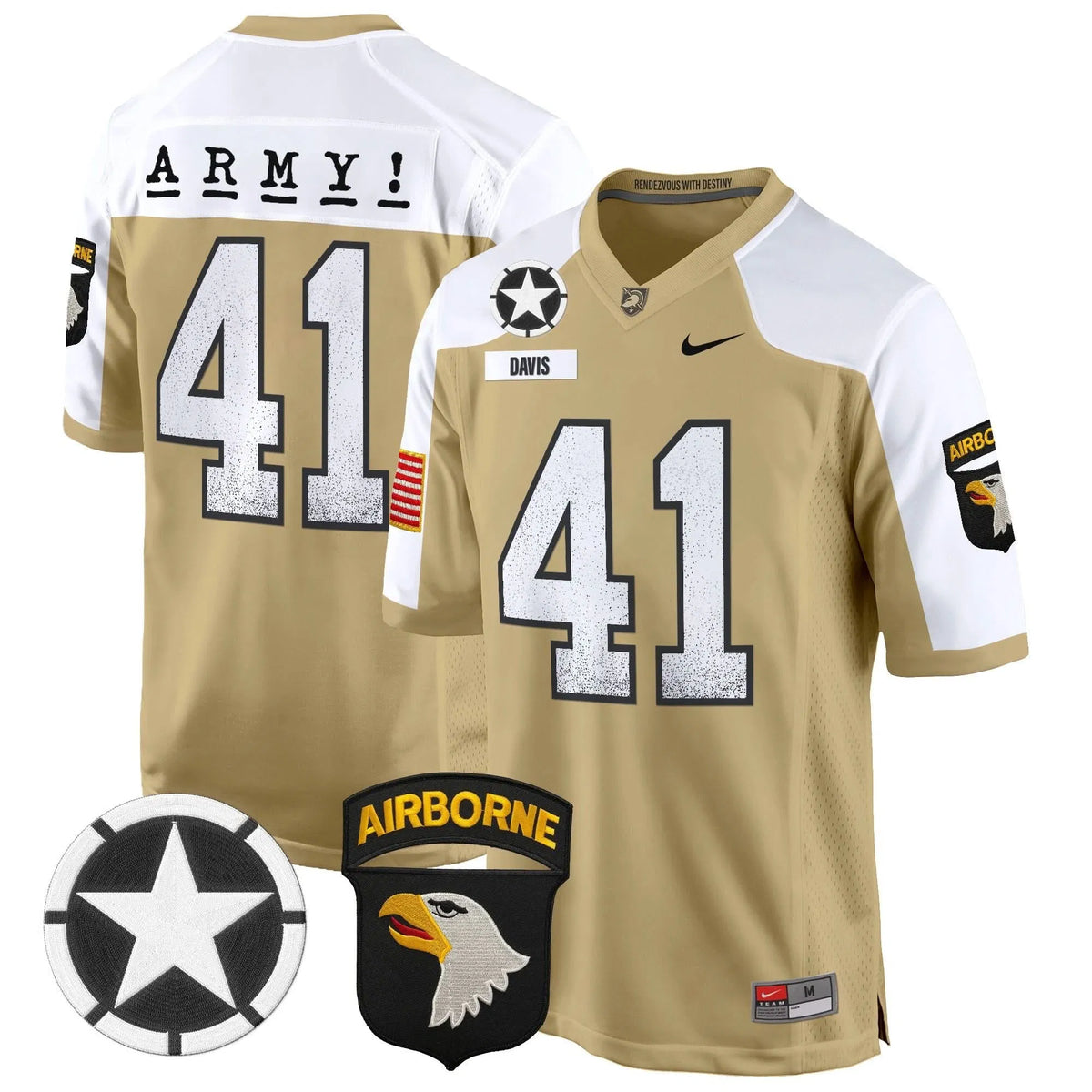 Personalized ABK 101st Airborne Division Patch 2026 Game Jersey - Tan Alternate / Glenn Davis Stitched