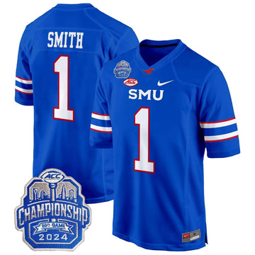 Personalized SMU 2026 ACC Championship Patch Game Jersey - Blue / Brashard Smith Stitched
