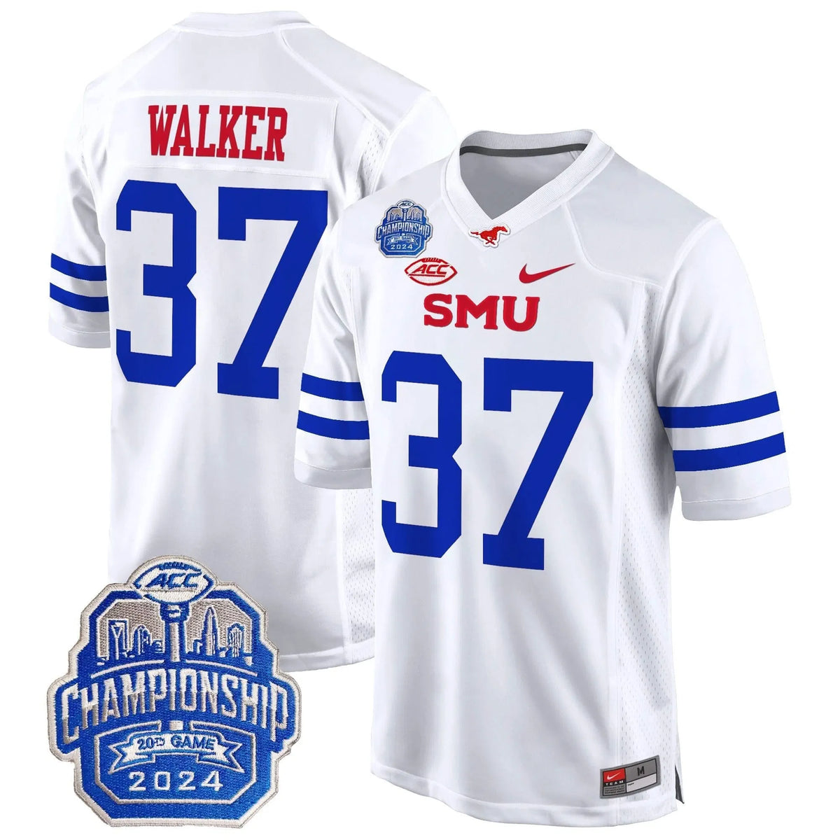 Personalized SMU 2026 ACC Championship Patch Game Jersey - White / Doak Walker Stitched