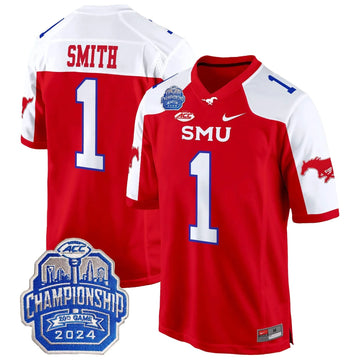 Personalized SMU 2026 ACC Championship Patch Game Jersey - Red Alternate / Brashard Smith Stitched