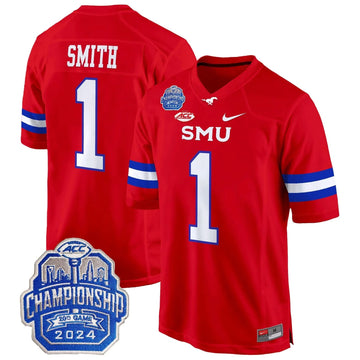 Personalized SMU 2026 ACC Championship Patch Game Jersey - Red / Brashard Smith Stitched