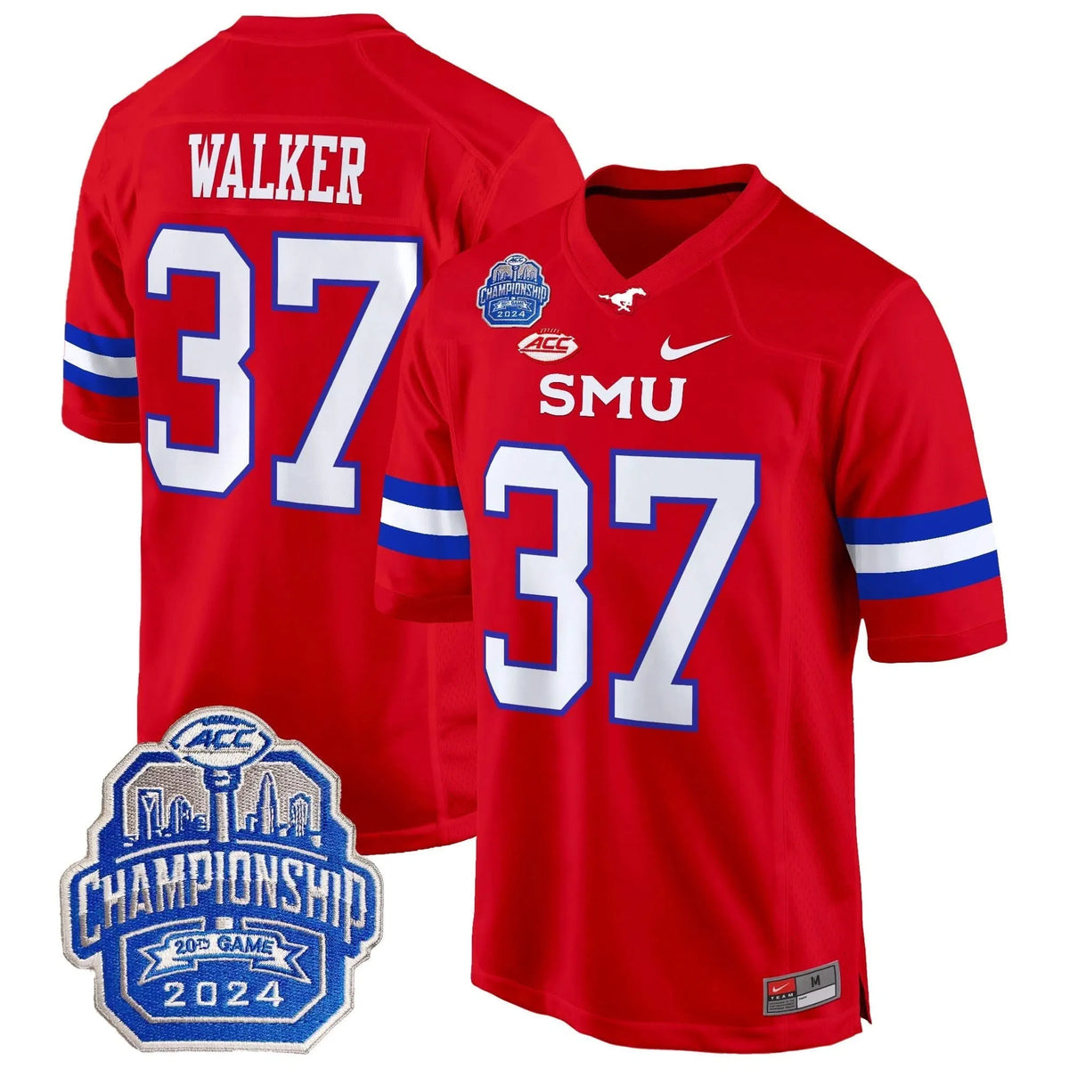 Personalized SMU 2026 ACC Championship Patch Game Jersey - Red / Doak Walker Stitched