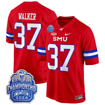 Personalized SMU 2026 ACC Championship Patch Game Jersey - Red / Doak Walker Stitched