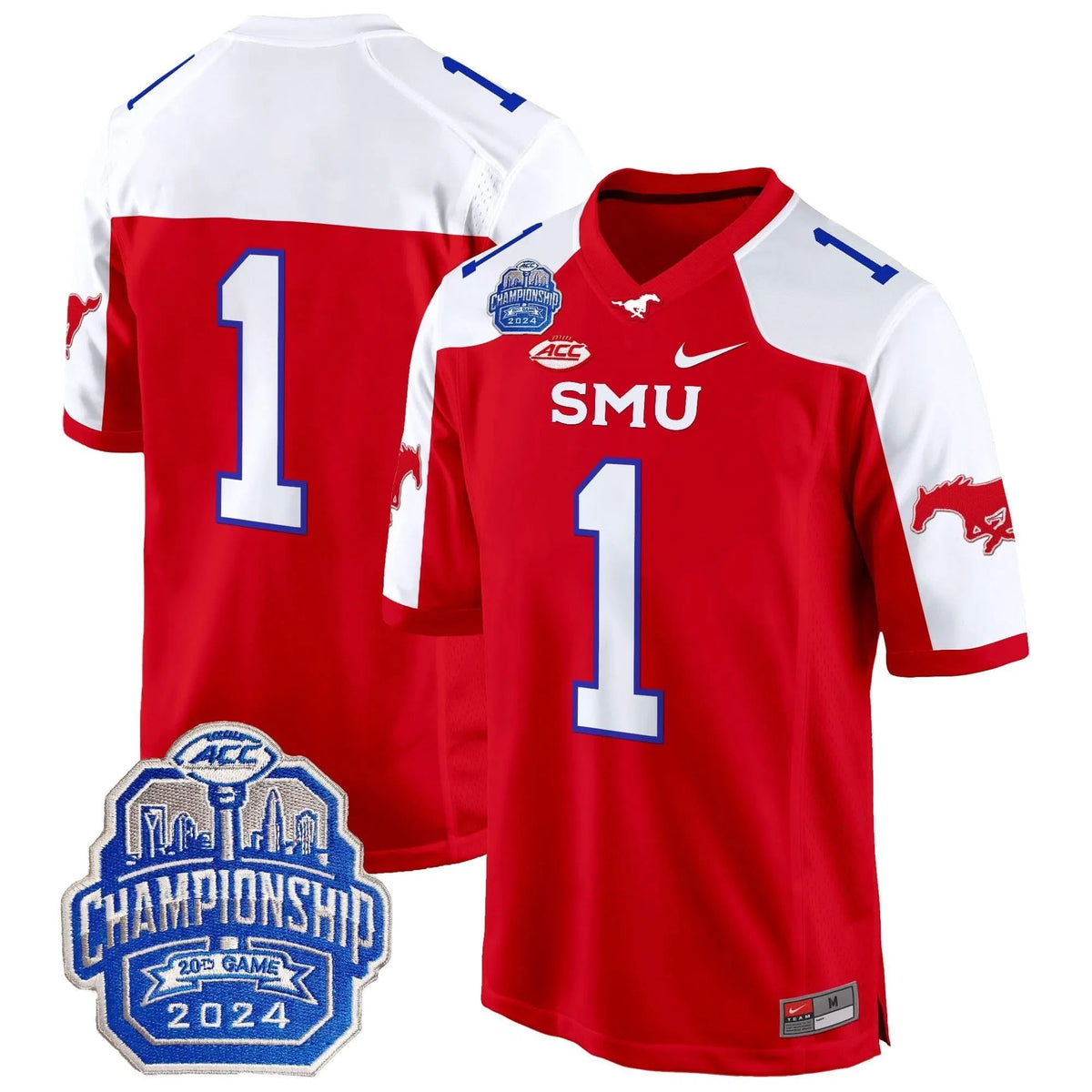 Personalized SMU 2026 ACC Championship Patch Game Jersey - Red Alternate / #1 Team Stitched