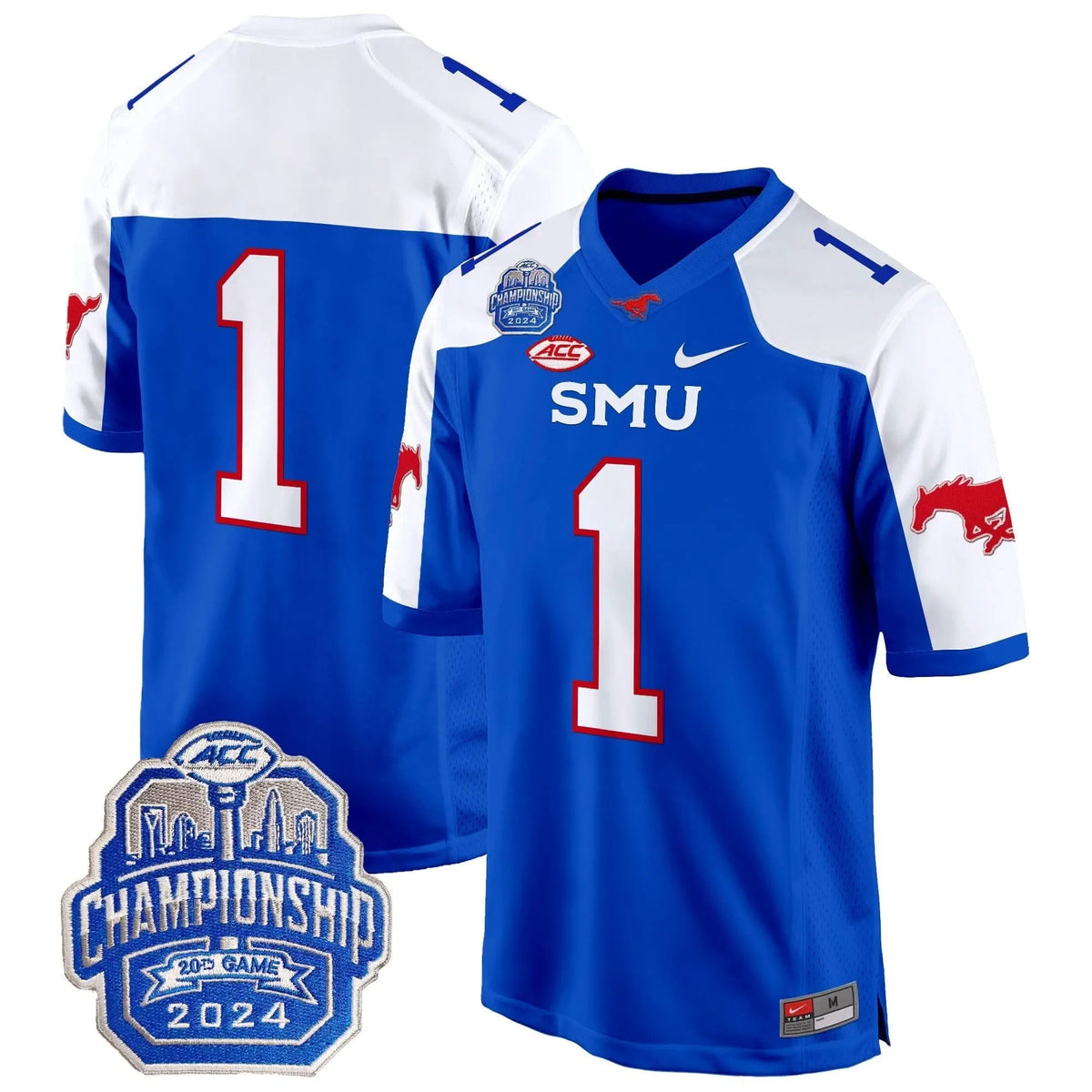 Personalized SMU 2026 ACC Championship Patch Game Jersey - Blue Alternate / #1 Team Stitched