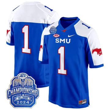 Personalized SMU 2026 ACC Championship Patch Game Jersey - Blue Alternate / #1 Team Stitched