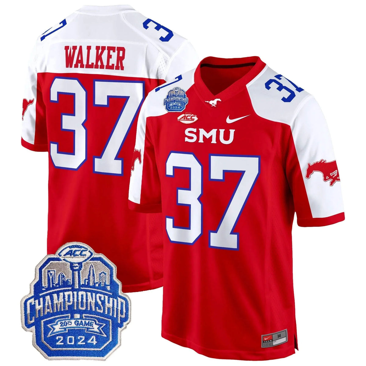 Personalized SMU 2026 ACC Championship Patch Game Jersey - Red Alternate / Doak Walker Stitched