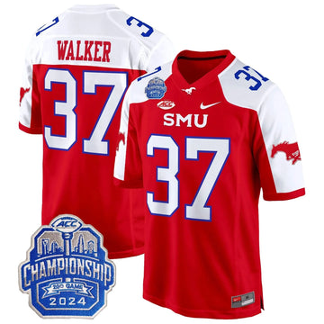 Personalized SMU 2026 ACC Championship Patch Game Jersey - Red Alternate / Doak Walker Stitched