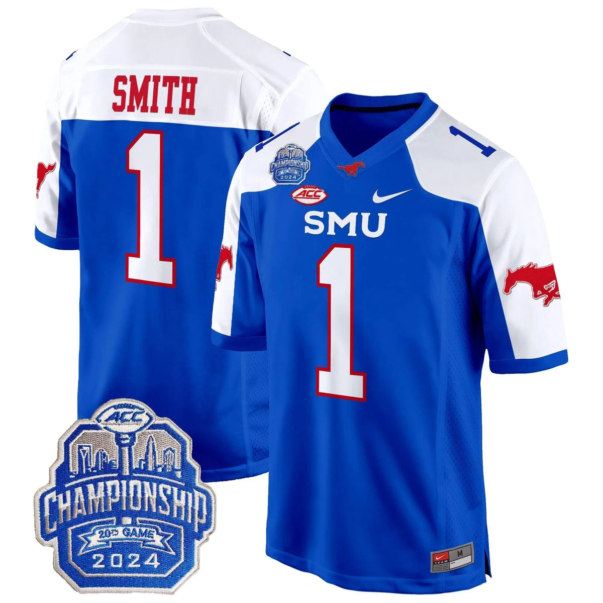 Personalized SMU 2026 ACC Championship Patch Game Jersey - Blue Alternate / Brashard Smith Stitched
