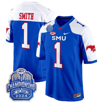 Personalized SMU 2026 ACC Championship Patch Game Jersey - Blue Alternate / Brashard Smith Stitched