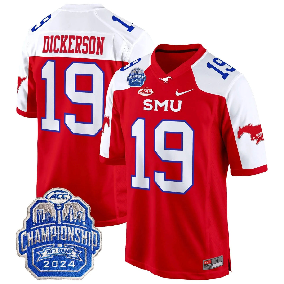 Personalized SMU 2026 ACC Championship Patch Game Jersey - Red Alternate / Eric Dickerson Stitched