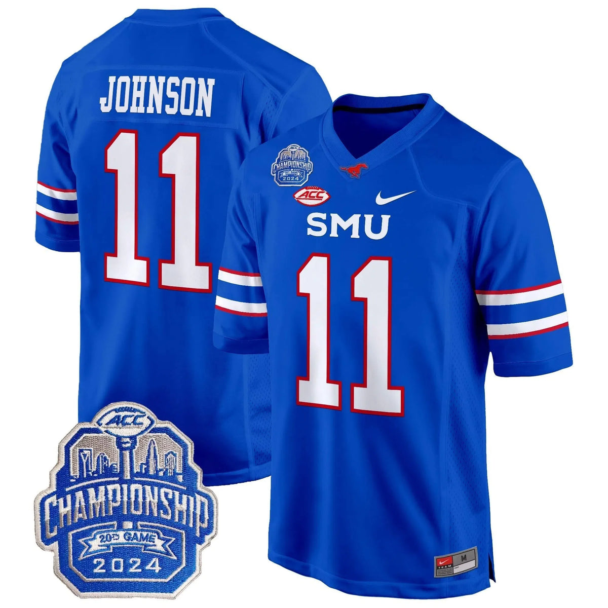 Personalized SMU 2026 ACC Championship Patch Game Jersey - Blue / LJ Johnson Jr. Stitched
