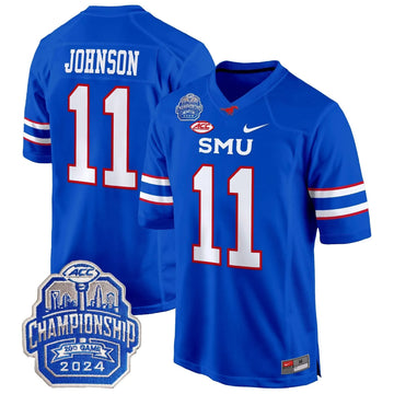 Personalized SMU 2026 ACC Championship Patch Game Jersey - Blue / LJ Johnson Jr. Stitched