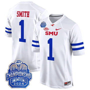 Personalized SMU 2026 ACC Championship Patch Game Jersey - White / Brashard Smith Stitched