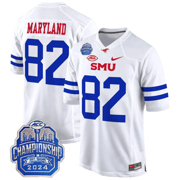 Personalized SMU 2026 ACC Championship Patch Game Jersey - White / RJ Maryland Stitched