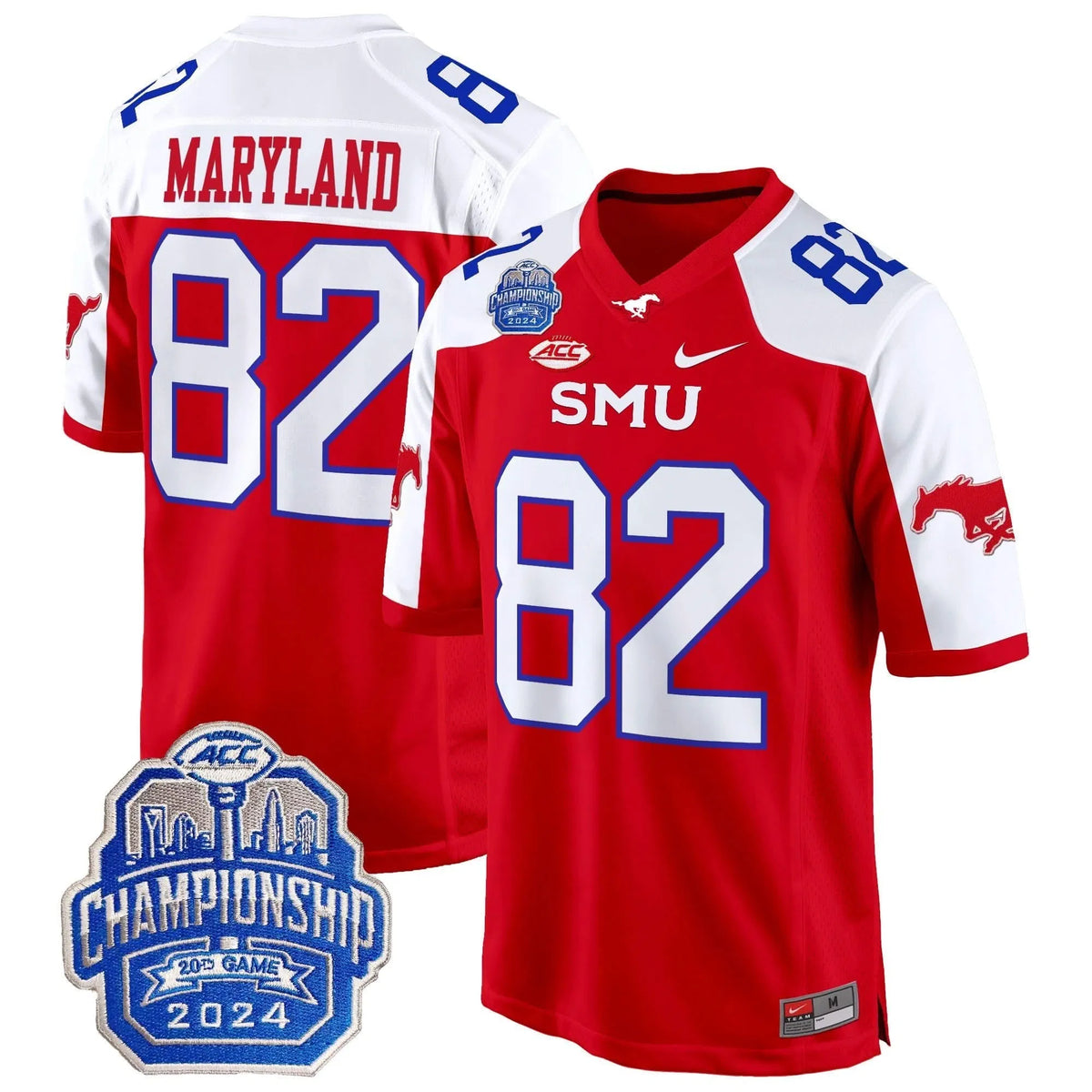 Personalized SMU 2026 ACC Championship Patch Game Jersey - Red Alternate / RJ Maryland Stitched