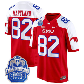 Personalized SMU 2026 ACC Championship Patch Game Jersey - Red Alternate / RJ Maryland Stitched