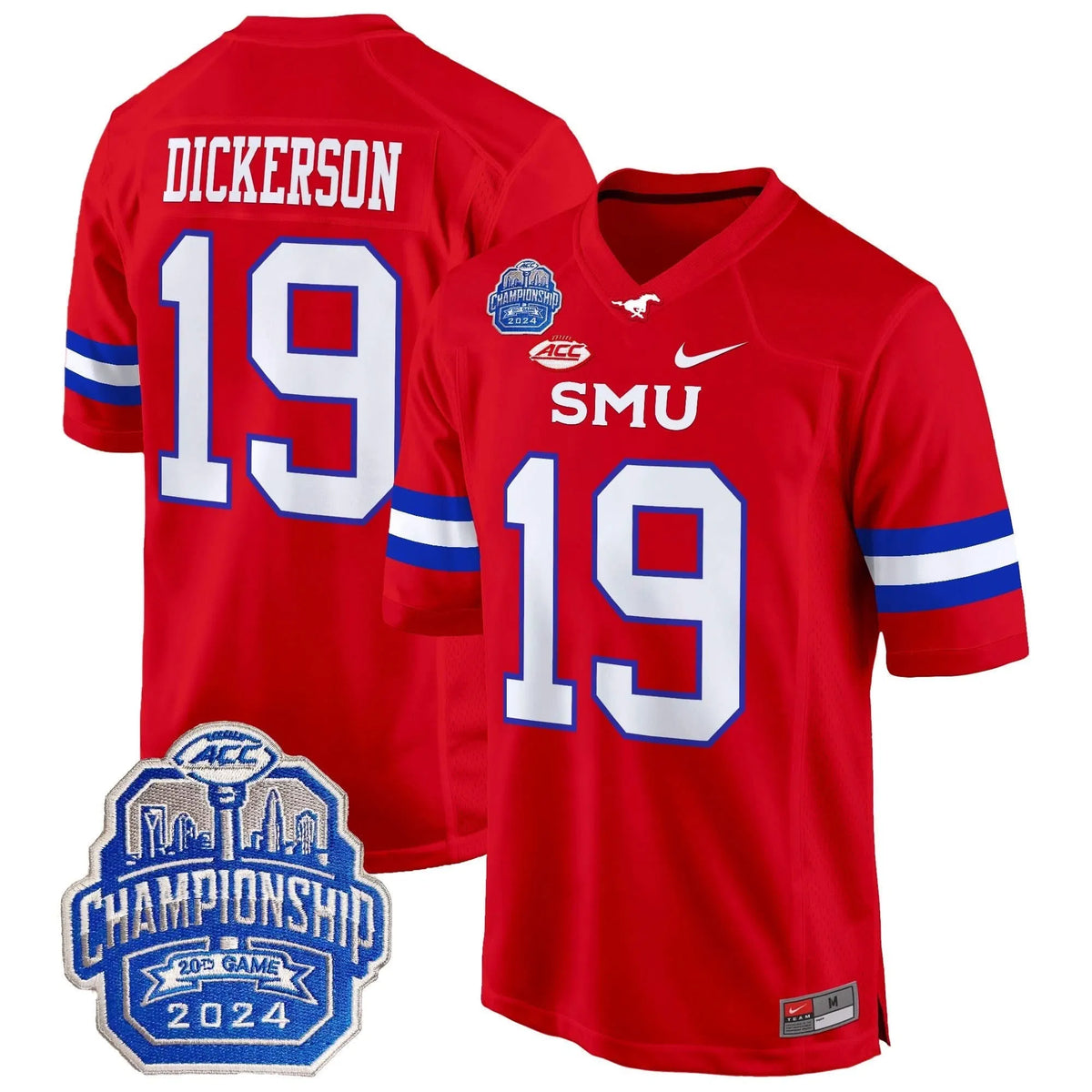 Personalized SMU 2026 ACC Championship Patch Game Jersey - Red / Eric Dickerson Stitched