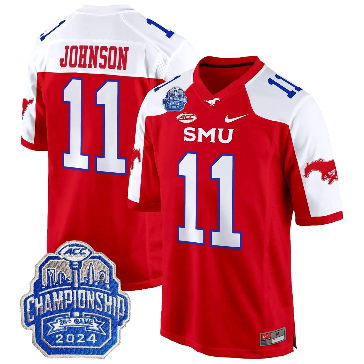 Personalized SMU 2026 ACC Championship Patch Game Jersey - Red Alternate / LJ Johnson Jr. Stitched